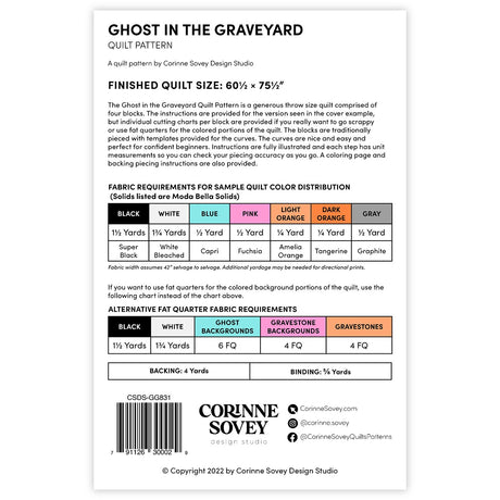 Back of the Ghost in the Graveyard Quilt Pattern by Corinne Sovey Design Studio