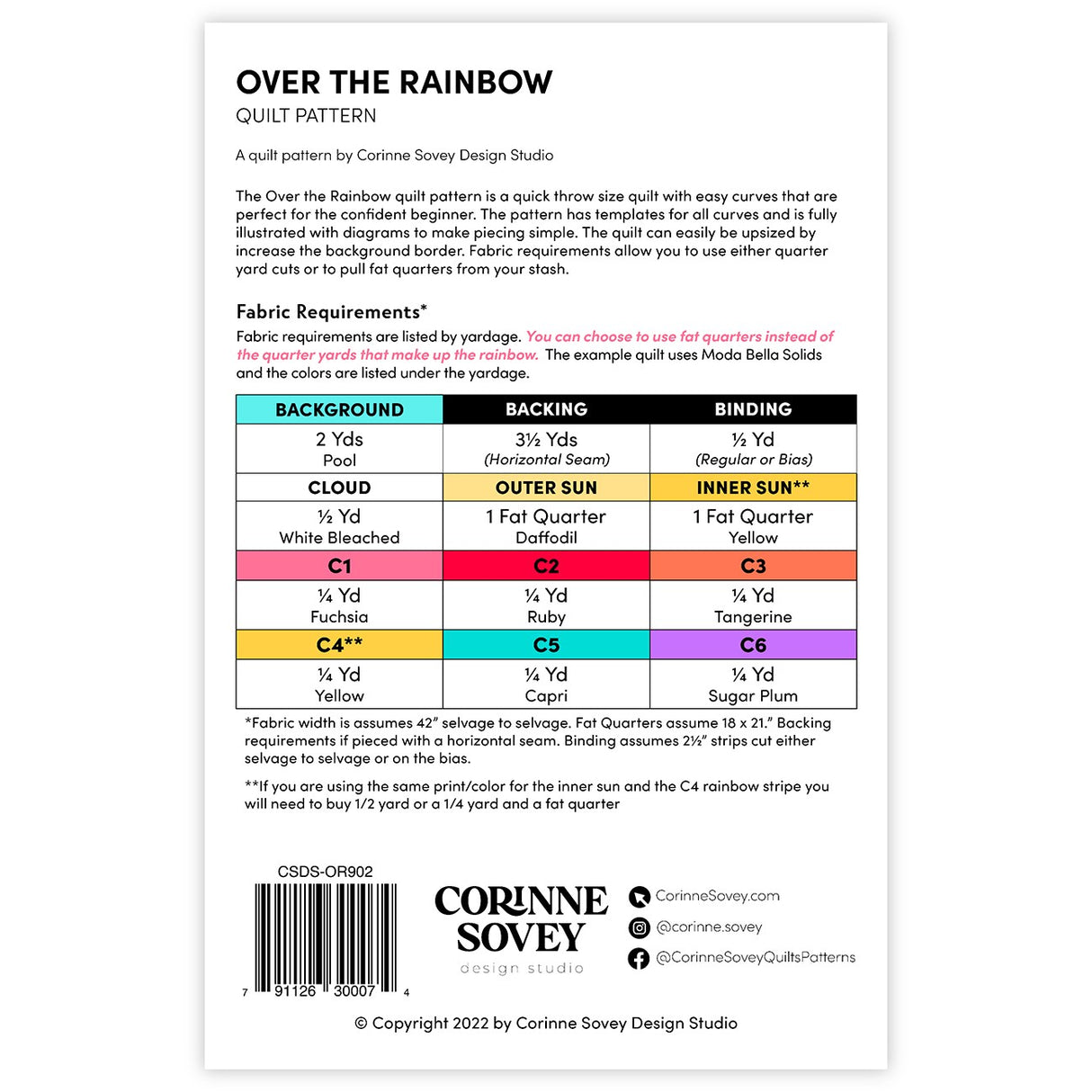 Back of the Over the Rainbow Quilt Pattern by Corinne Sovey Design Studio