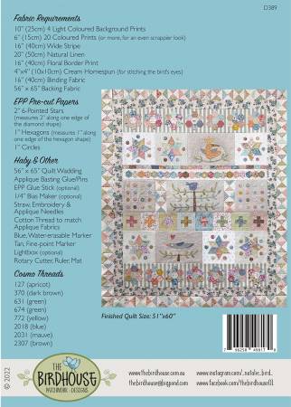 Back of the We Three Birds Quilt Pattern by Birdhouse Patchwork Designs