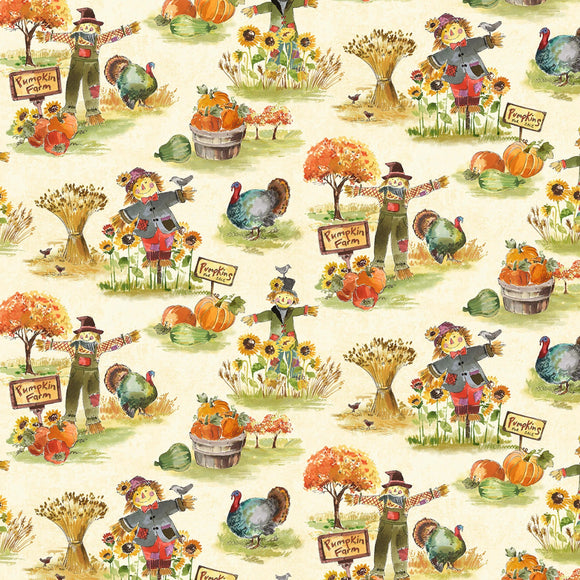 Cream Scarecrows Fabric by Michael Miller