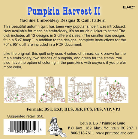 Pumpkin Harvest II Machine Embroidery Quilt