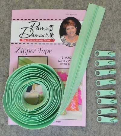 3 yards of Reversible Coil Zipper Tape with 8 Slides Mint by Decorating Diva