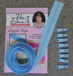3 yards of Reversible Coil Zipper Tape with 8 Slides Sky Blue