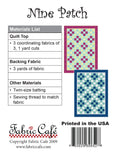 Back of the Nine Patch Quilt Pattern by Fabric Cafe
