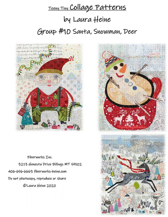 Teeny Tiny Collage Pattern Group #10 Santa, Snowman, Deer by Laura Heine