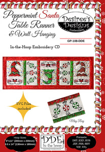 Peppermint Santa Table Runner and Wall Hanging Embroidery CD
