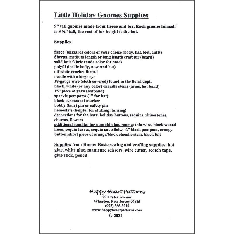 Materials list for Little Holiday Gnomes