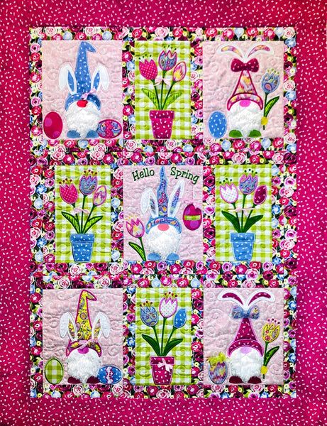 Hello Spring Bunny Gnome Quilt and Garden Flag Quilting
