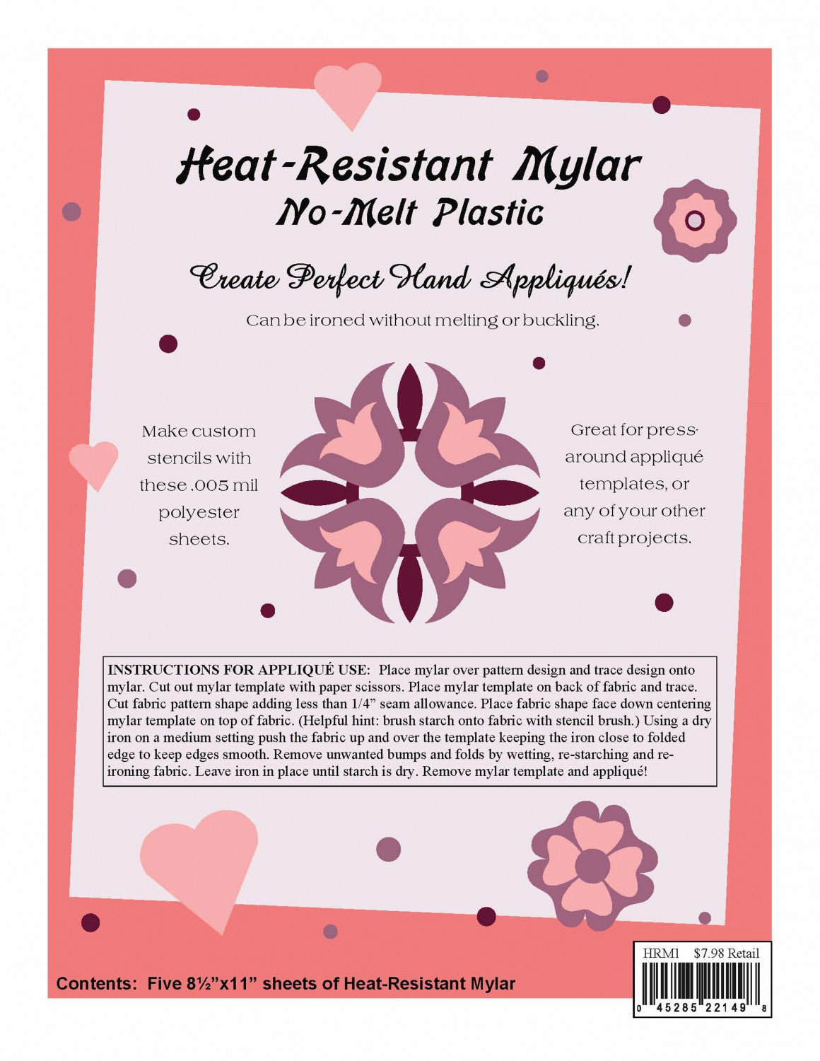 Heat Resistant Mylar Template Sheet Quilters Pattern – Quilting Books ...