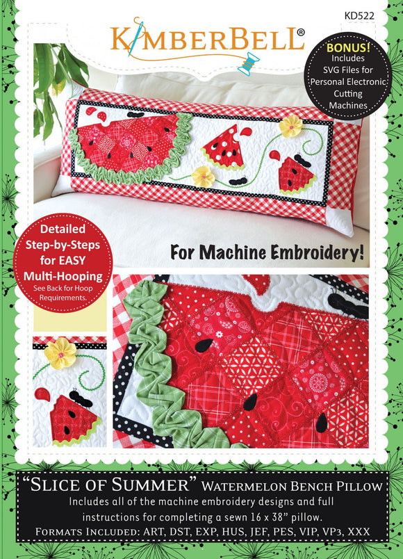 Slice of Summer Watermelon Bench Pillow - Machine Embroidery CD