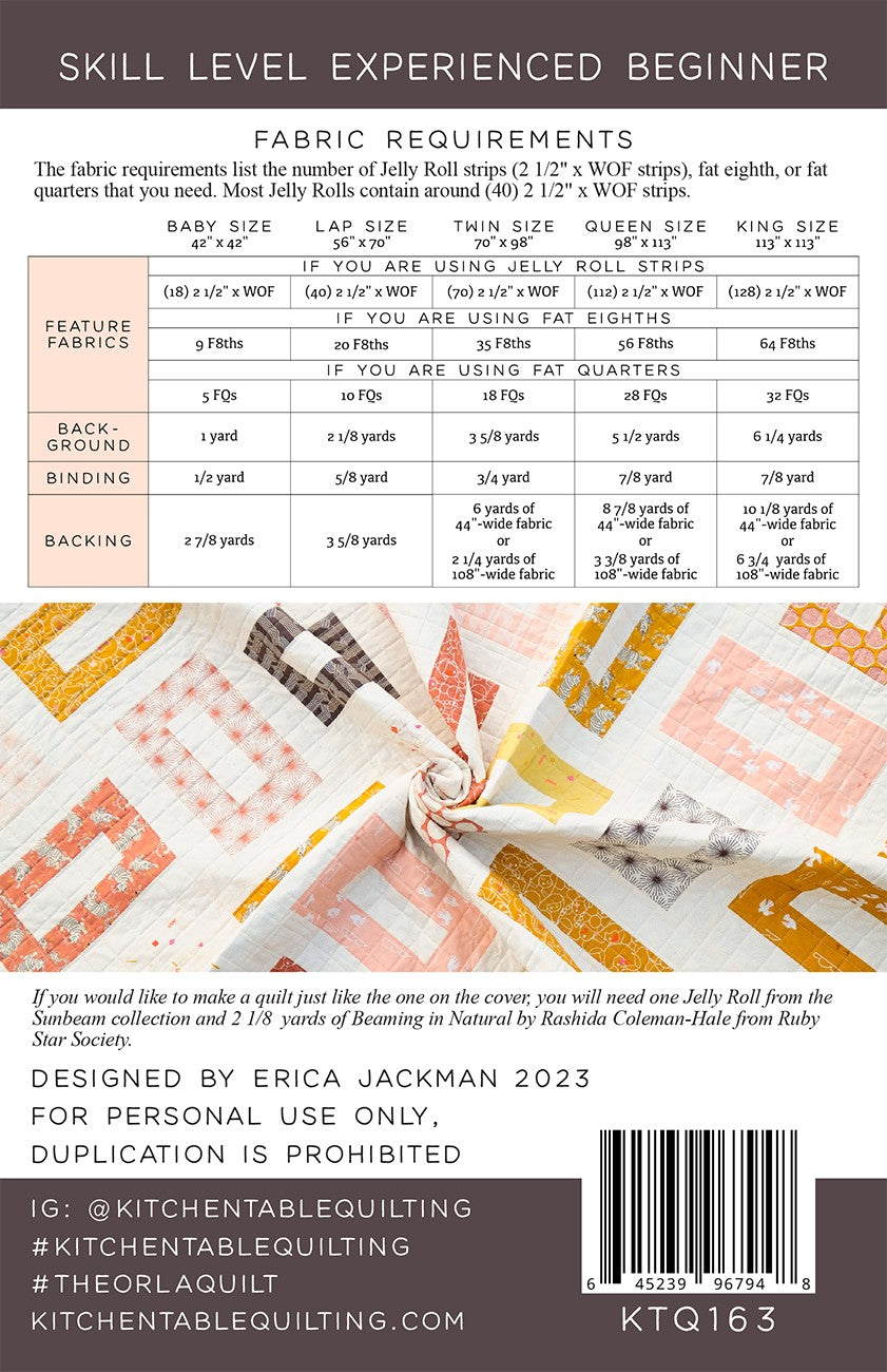 Back of the The Orla Quilt Pattern by Kitchen Table Quilting