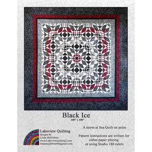 Black Ice quilt pattern shown in red, grey, black and white fabrics