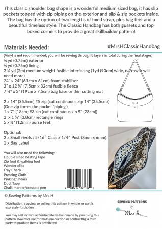 Back of the The Classic Handbag by Sewing Patterns by Mrs H