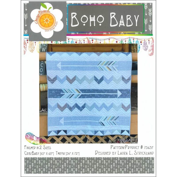 Boho Baby quilt pattern with blue arrow quilt shown