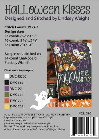 Back of the Halloween Kisses Cross Stitch Pattern by Primrose Cottage