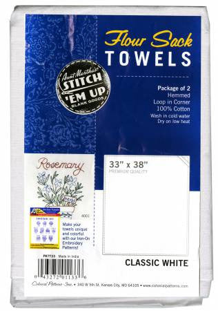 Aunt Martha's Old Fashion Flour Sack Towels 33in x 38in- Classic White