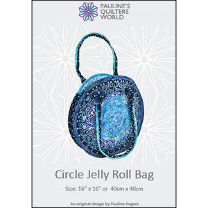 Circle Jyll Roll Bag by Pauline's Quilters World showing a bag done in blue fabrics
