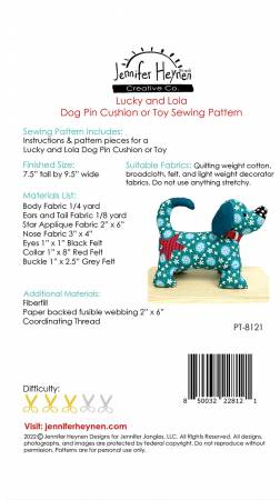 Back of the Lucky and Lola Dog Pincushion or Toy Pattern by Jennifer Heynen Creative Co.