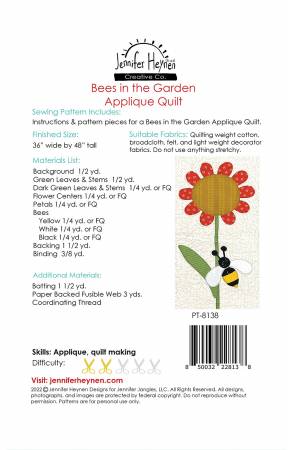 Back of the Bees In The Garden Applique Quilt Pattern by Jennifer Heynen