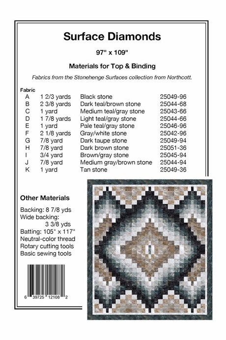 Back of the Surface Diamonds Quilt Pattern by Pine Tree Country Quilts