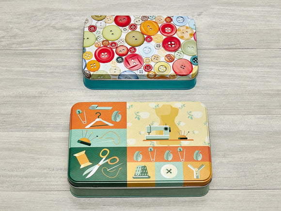 Sew Tasty- Printed Tin 2pc Sewing Box Set - Colorful Prints