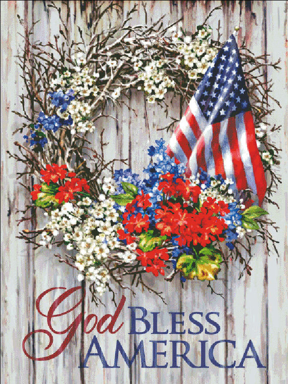 Patriotic Wreath Cross Stitch By Dona Gelsinger