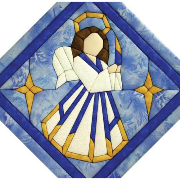 Blue and gold angel no-sew quilt kit for wall hanging