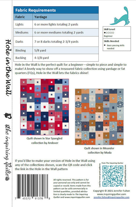 Back of the Hole in the Wall Quilt Pattern by Inquiring Quilters