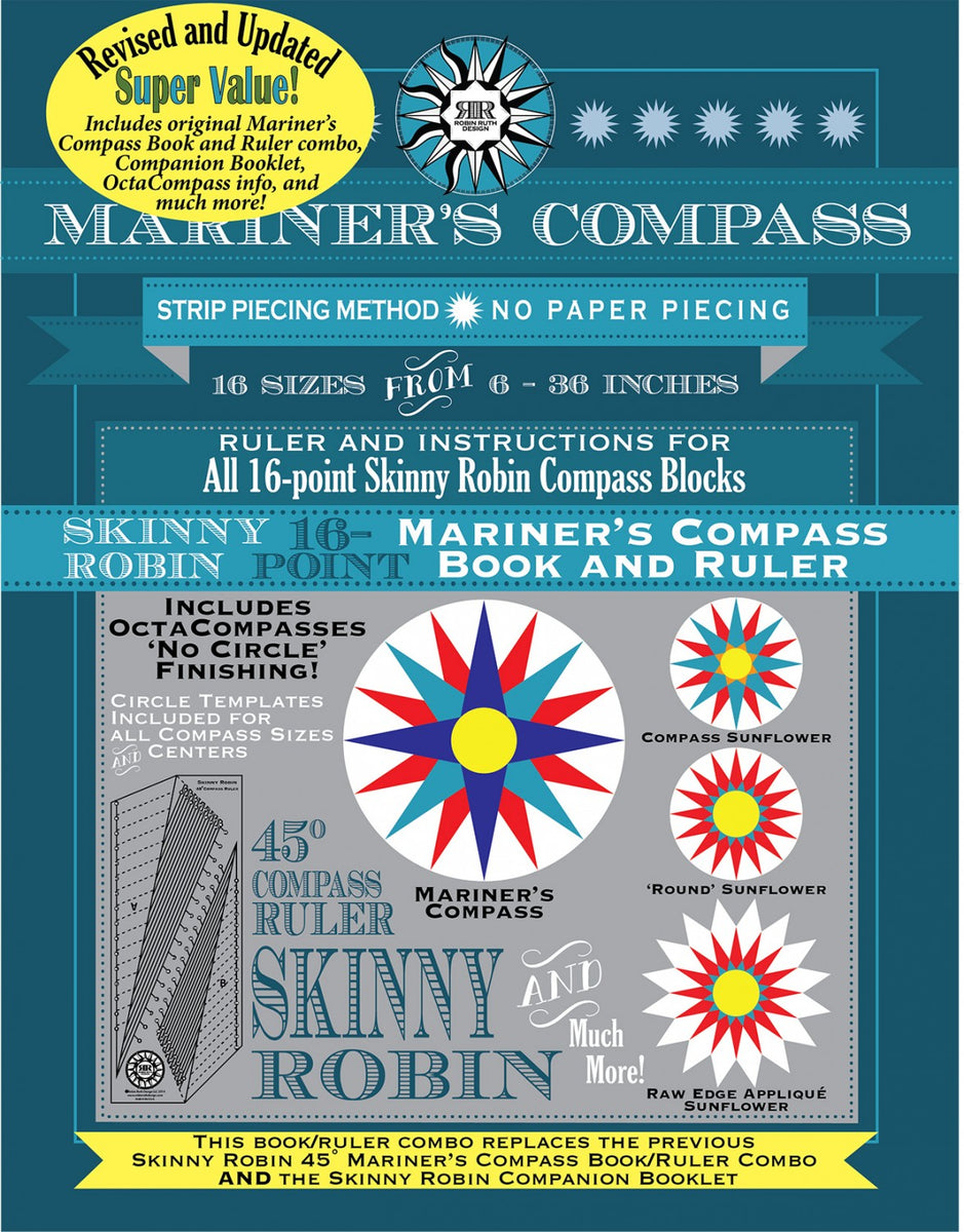 Skinny Robin 16 Point Mariner's Compass Book And Ruler Combo Quilters ...