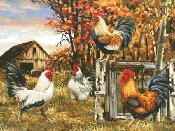 Rooster Farm Cross Stitch By Dona Gelsinger