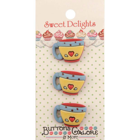 Cute coffee cup buttons in red, blue and yellow