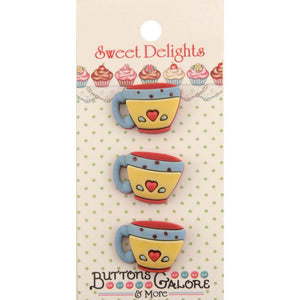 Cute coffee cup buttons in red, blue and yellow