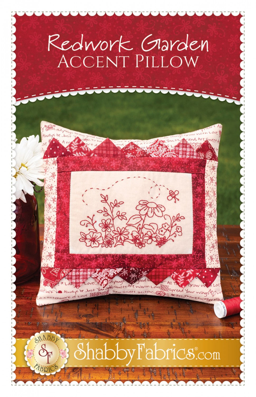 Redwork Garden Accent Pillow