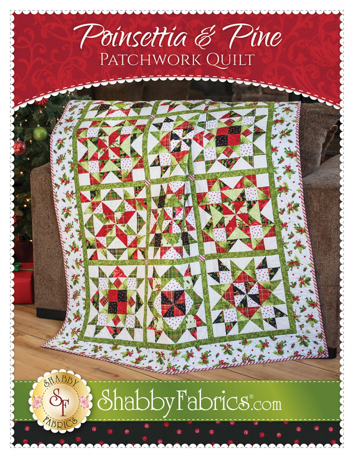 Poinsettia & Pine Patchwork Quilt