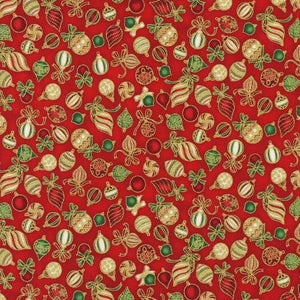 Ornaments Red Christmas w/Metallic Fabric by Robert Kaufman