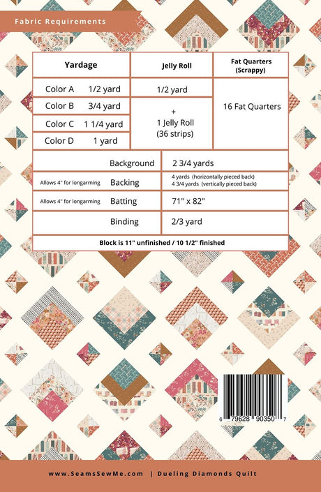 Back of the Dueling Diamonds Quilt Pattern by Seams Sew Me