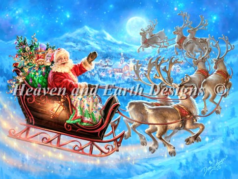 Santas Magical Flight Cross Stitch By Dona Gelsinger