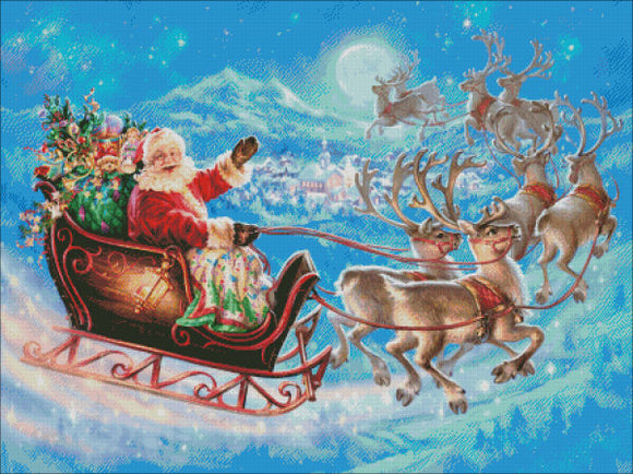 Santas Magical Flight Cross Stitch By Dona Gelsinger