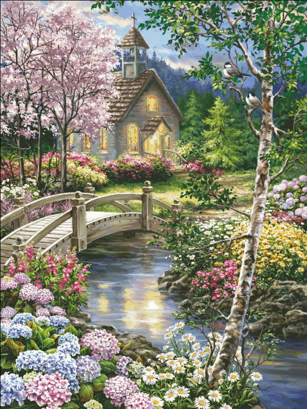 Spring Chapel Cross Stitch By Dona Gelsinger