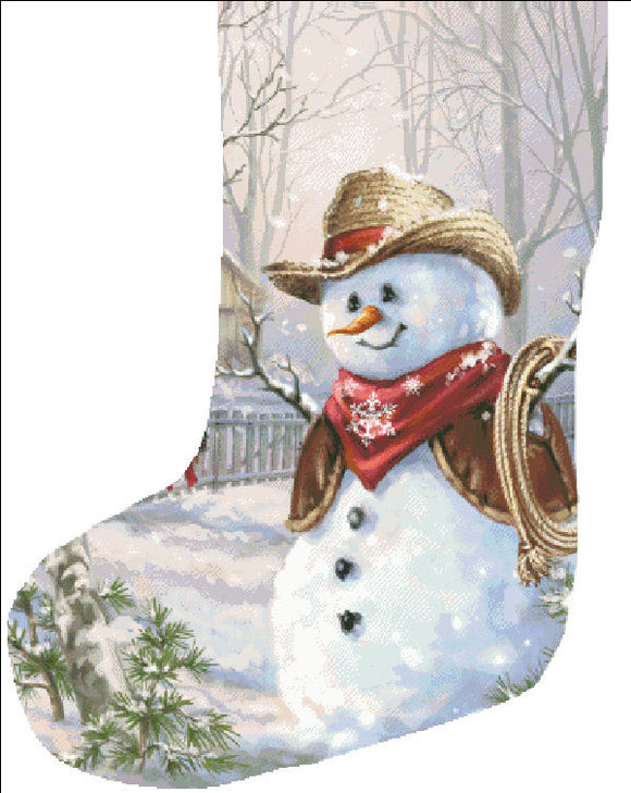 Stocking Cowboy Snowman Cross Stitch By Dona Gelsinger