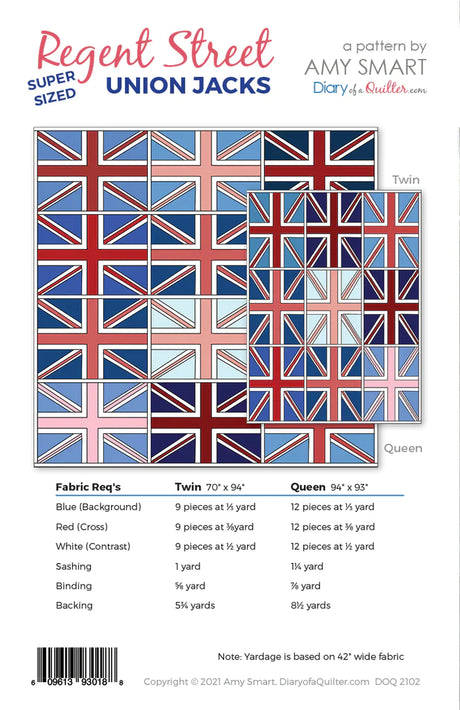 Back of the Super Size Regent Street Union Jack Quilt Pattern by Diary of a Quilter