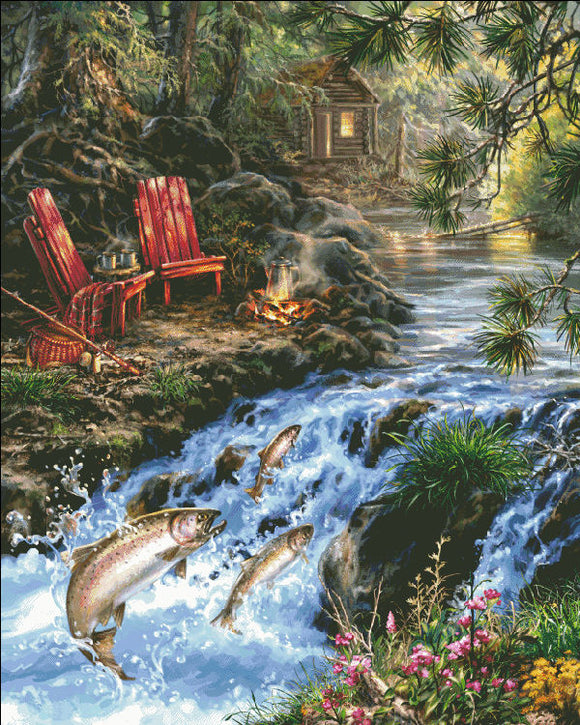 The Fishing Hole Cross Stitch By Dona Gelsinger