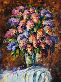 Blue And Red Flowers Cross Stitch By Leonid Afremov