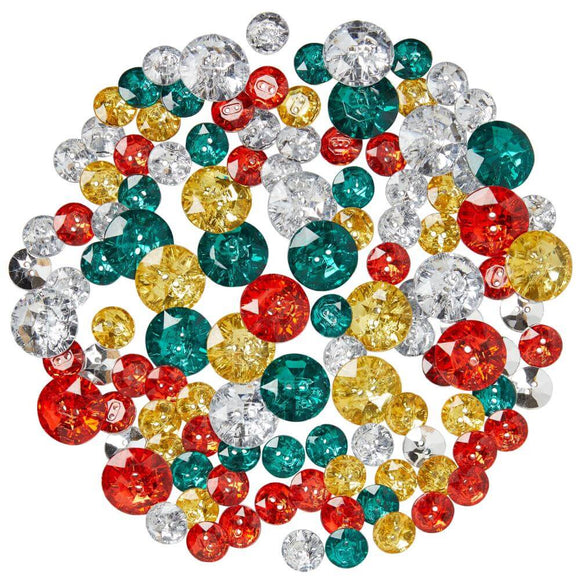 Christmas Gems buttons in silver, gold, red and green