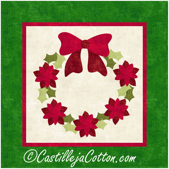 Poinsettias and Bow Wreath Wall Hanging Pattern by Castilleja Cotton