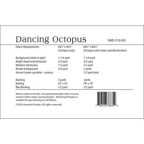 Dancing Octopus quilt pattern requirements