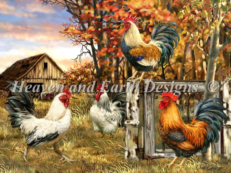 Rooster Farm Cross Stitch By Dona Gelsinger