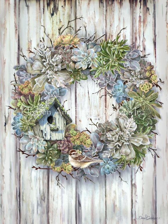 Succulent Wreath Cross Stitch By Dona Gelsinger