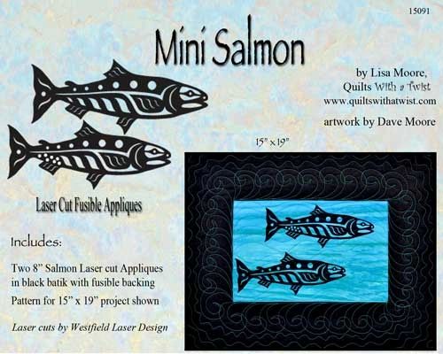 Mini Salmon Pair, Black Batik Lasercut Applique