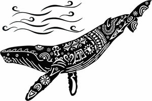 Alaska Whale Song Humpback Whale Lasercut Applique, Black Batik 16" x 21"